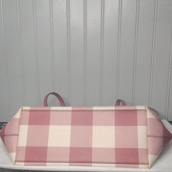 Coach City Red Buffalo Plaid Print PVC & Leather Zip Top Tote - Picture 14 of 15